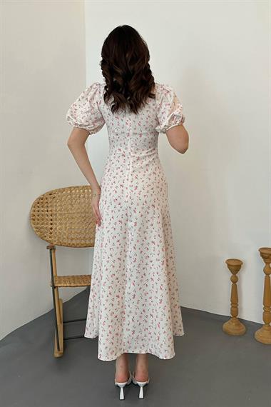 Toptan Pembe Dijital Baskılı Atlas Elbise