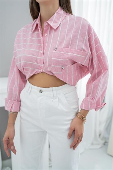 Wholesale Pink Off Shoulder Line Shirt