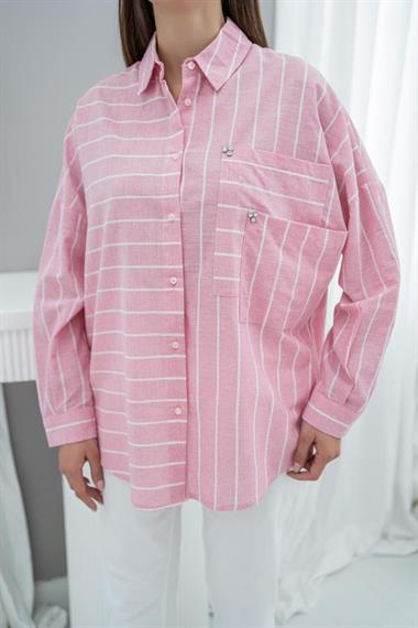 Wholesale Pink Off Shoulder Line Shirt