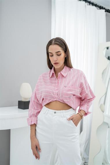 Wholesale Pink Off Shoulder Line Shirt