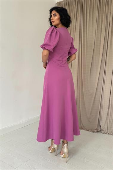 Toptan Pembe Fiyonklu Midi Elbise