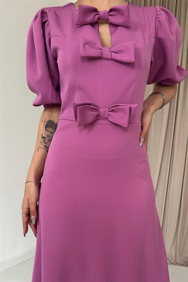 Toptan Pembe Fiyonklu Midi Elbise