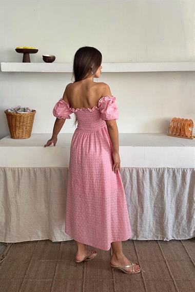 Toptan Pembe Gipeli Brode Elbise