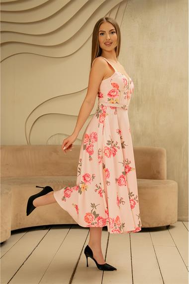 Toptan Pembe İnce Kemer Detaylı Elbise