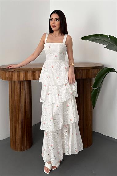 Toptan Pembe Kat Kat Arkası Bağlamalı Elbise