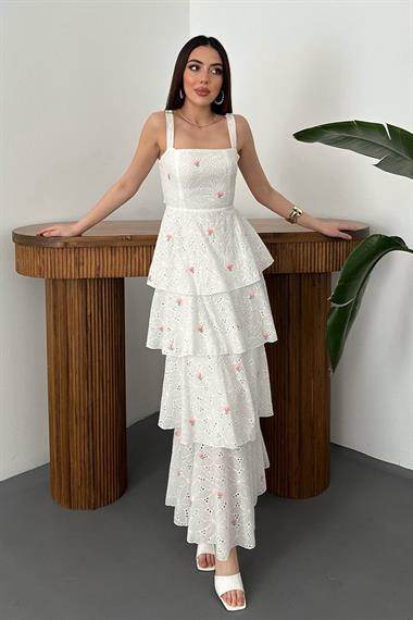 Toptan Pembe Kat Kat Arkası Bağlamalı Elbise