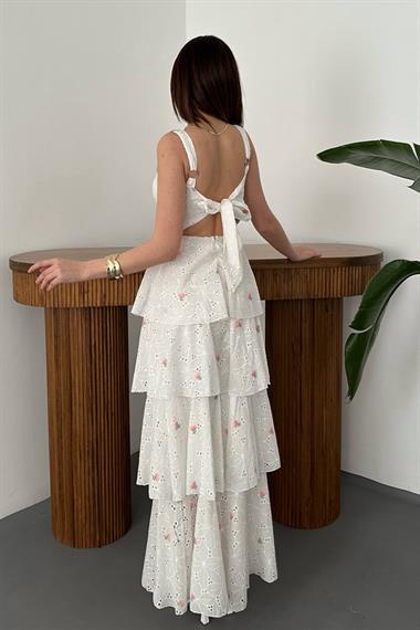 Toptan Pembe Kat Kat Arkası Bağlamalı Elbise