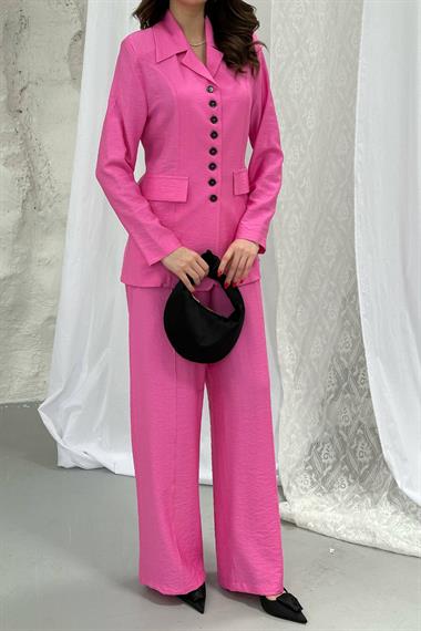 Toptan Pembe Kuplu Ceket Ve Pantolon Takım