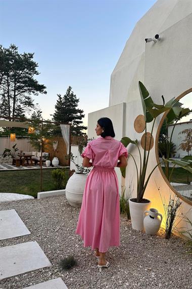 Toptan Pembe Nakışlı İşlemeli Elbise