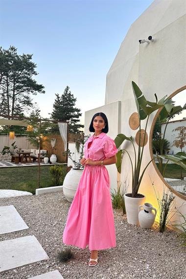 Toptan Pembe Nakışlı İşlemeli Elbise