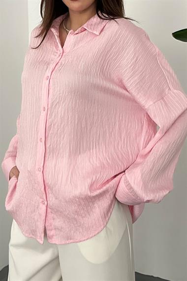 Toptan Pembe Nakışlı Oversize Gömlek