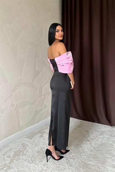 Toptan Pembe Önü Fiyonklu Elbise