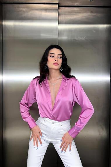 Toptan Pembe Saten Gömlek