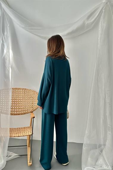 Toptan Petrol Klasik Fitilli Kazak ve Pantolon Takım