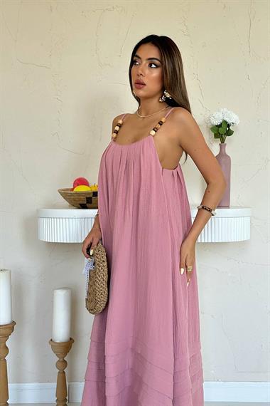 Toptan Pudra Askılı Müslin Elbise