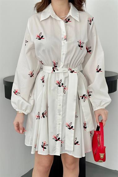 Toptan Pudra Brode Mendilli Elbise