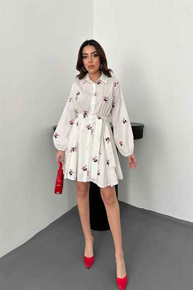 Toptan Pudra Brode Mendilli Elbise