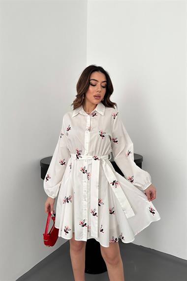 Toptan Pudra Brode Mendilli Elbise