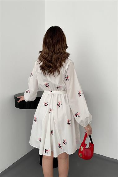 Toptan Pudra Brode Mendilli Elbise