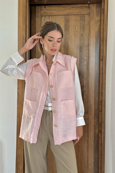 Toptan Pudra Cepli ve Düğmeli Yelek