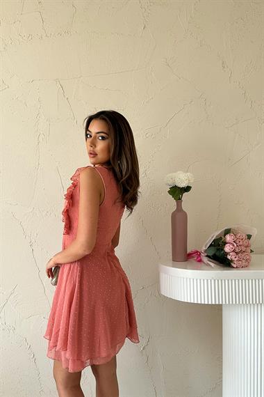 Toptan Pudra Çiçek Desenli Elbise