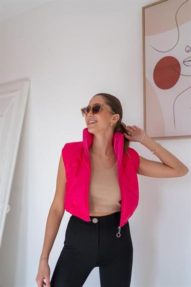 Toptan Pudra Kısa Kapitone Yelek