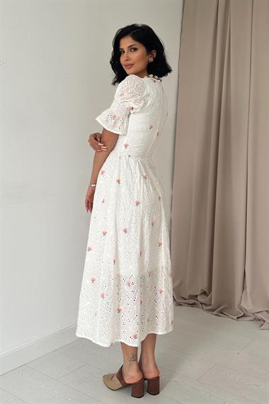 Toptan Pudra Kolu Gipeli Brode Elbise