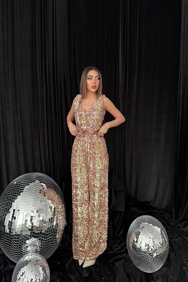 Toptan Pudra Pullu Yelek ve Pantolon Takım