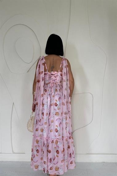 Toptan Pudra Şifon Drapeli Elbise