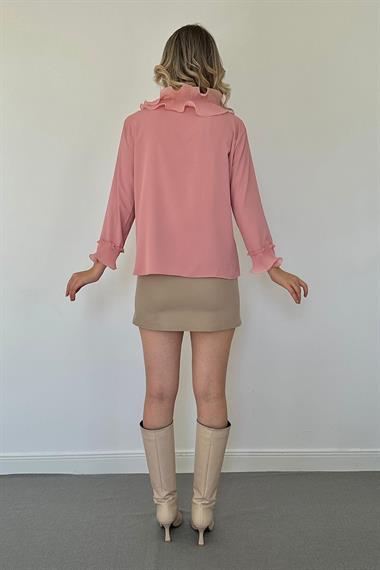 Toptan Pudra Yakası Volanlı Gömlek