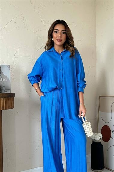 Toptan Saks Alice Gömlek ve Bol Kesim Pantolon Takım