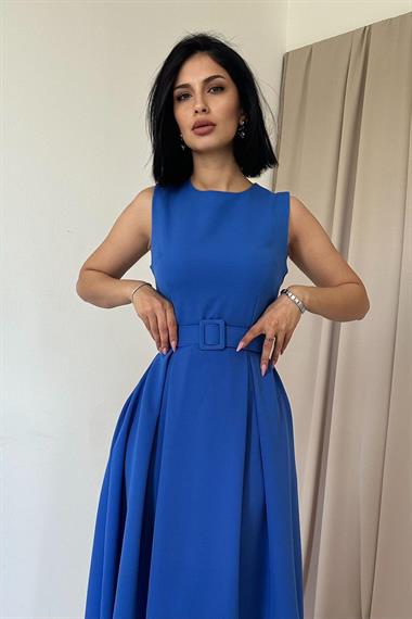 Toptan Saks Halter Yaka Kloş Elbise