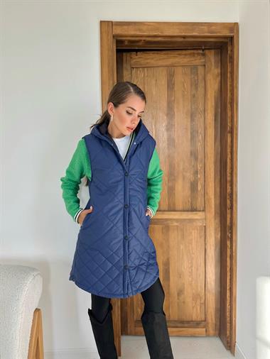 Toptan Saks Kapitone Uzun Yelek