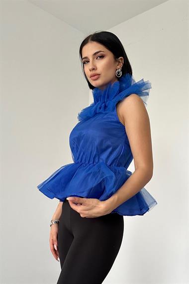 Wholesale Sax Tulle Blouse