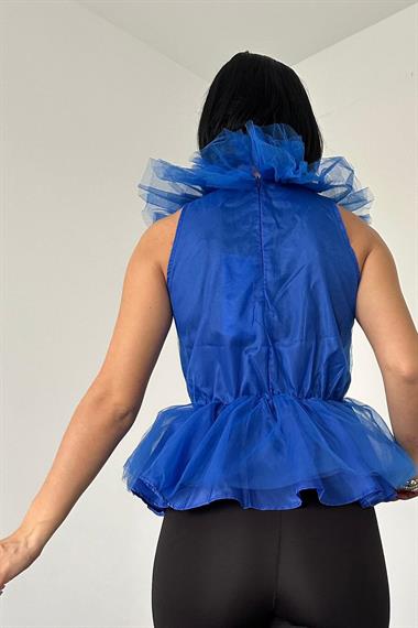 Wholesale Sax Tulle Blouse