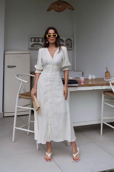 Toptan Sarı Arka ve Bel Ucu Gipeli Elbise