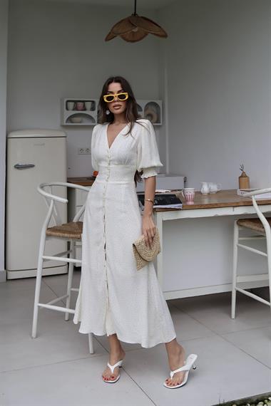 Toptan Sarı Arka ve Bel Ucu Gipeli Elbise