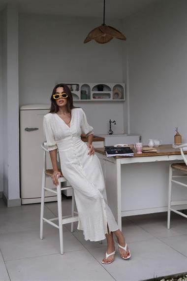 Toptan Sarı Arka ve Bel Ucu Gipeli Elbise