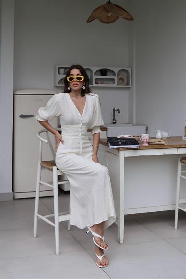 Toptan Sarı Arka ve Bel Ucu Gipeli Elbise