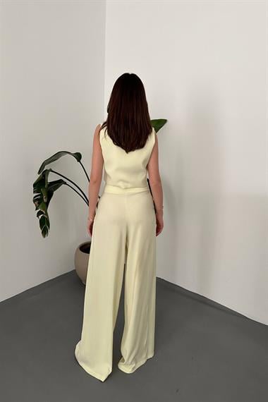 Toptan Sarı Asimetrik Yelek Ve Pantolon Takım