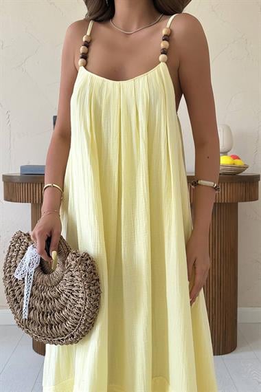 Toptan Sarı Askılı Müslin Elbise