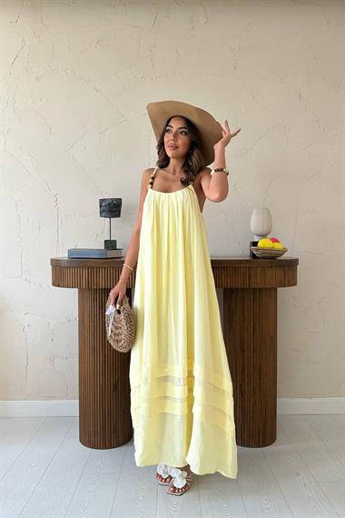 Toptan Sarı Askılı Müslin Elbise