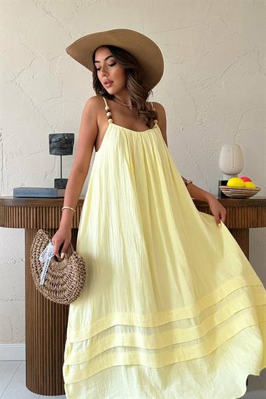 Toptan Sarı Askılı Müslin Elbise