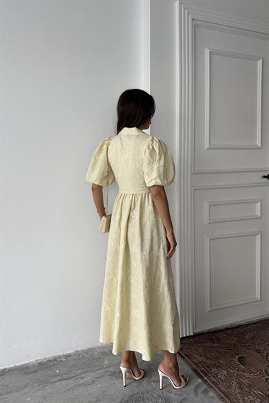 Toptan Sarı Bebe Yaka Balon Kollu Elbise