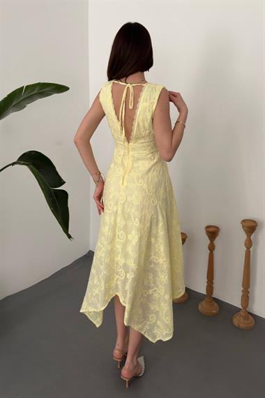 Toptan Sarı Brodeli Elbise