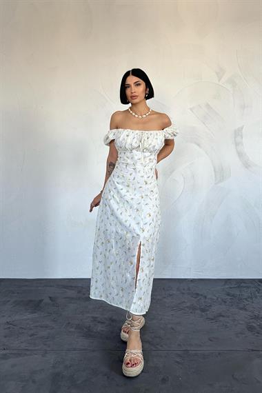 Toptan Sarı Çiçekli Yazlık Elbise