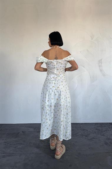 Toptan Sarı Çiçekli Yazlık Elbise