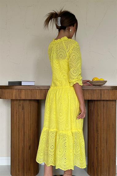 Toptan Sarı Dantelli New Elbise