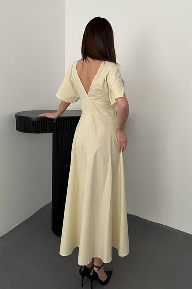 Toptan Sarı Düğmeli Midi Boy Poplin Elbise