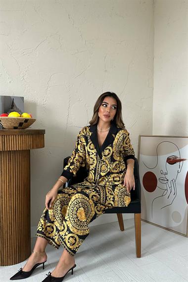 Toptan Sarı Gömlek ve Baskılı Pantolon Takım